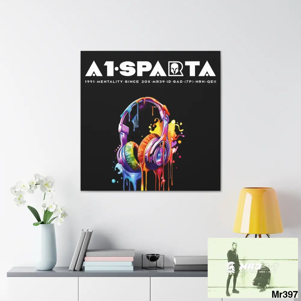 A1- Peace Sparta Melting headphones Canvas Gallery Wrap 36″ x 36″ / Premium Gallery Wraps (1.25″) Canvas