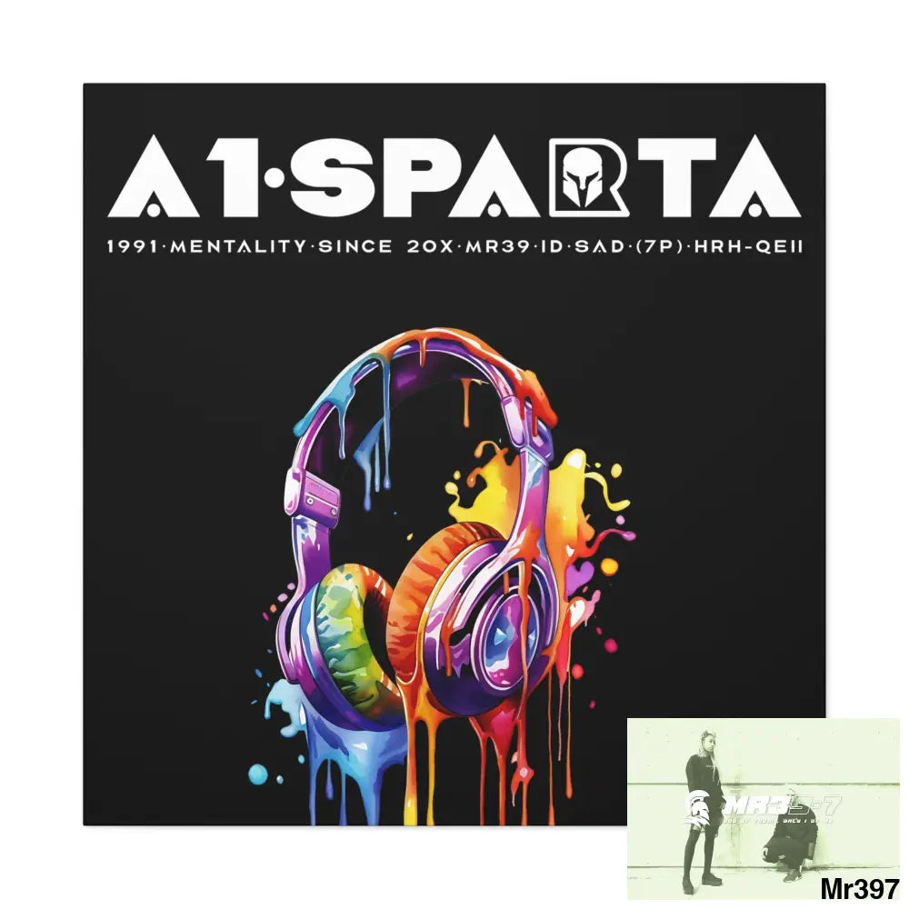 A1- Peace Sparta Melting headphones Canvas Gallery Wrap 36″ x 36″ / Premium Gallery Wraps (1.25″) Canvas