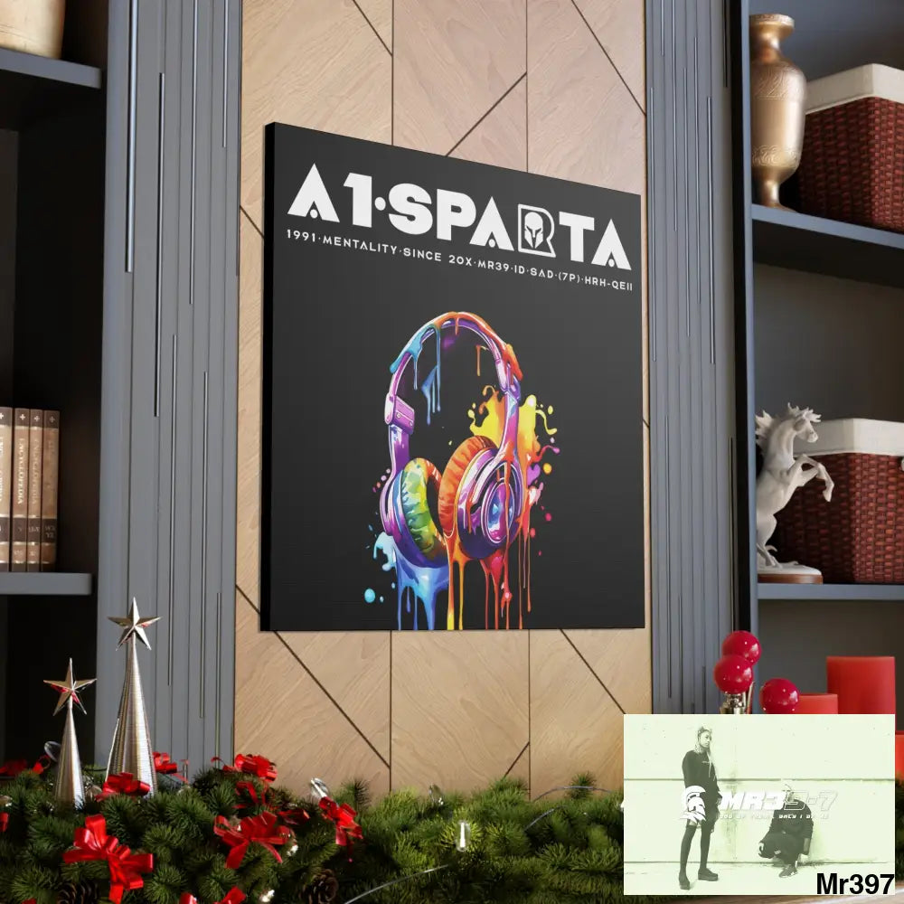 A1- Peace Sparta Melting headphones Canvas Gallery Wrap 36″ x 36″ / Premium Gallery Wraps (1.25″) Canvas
