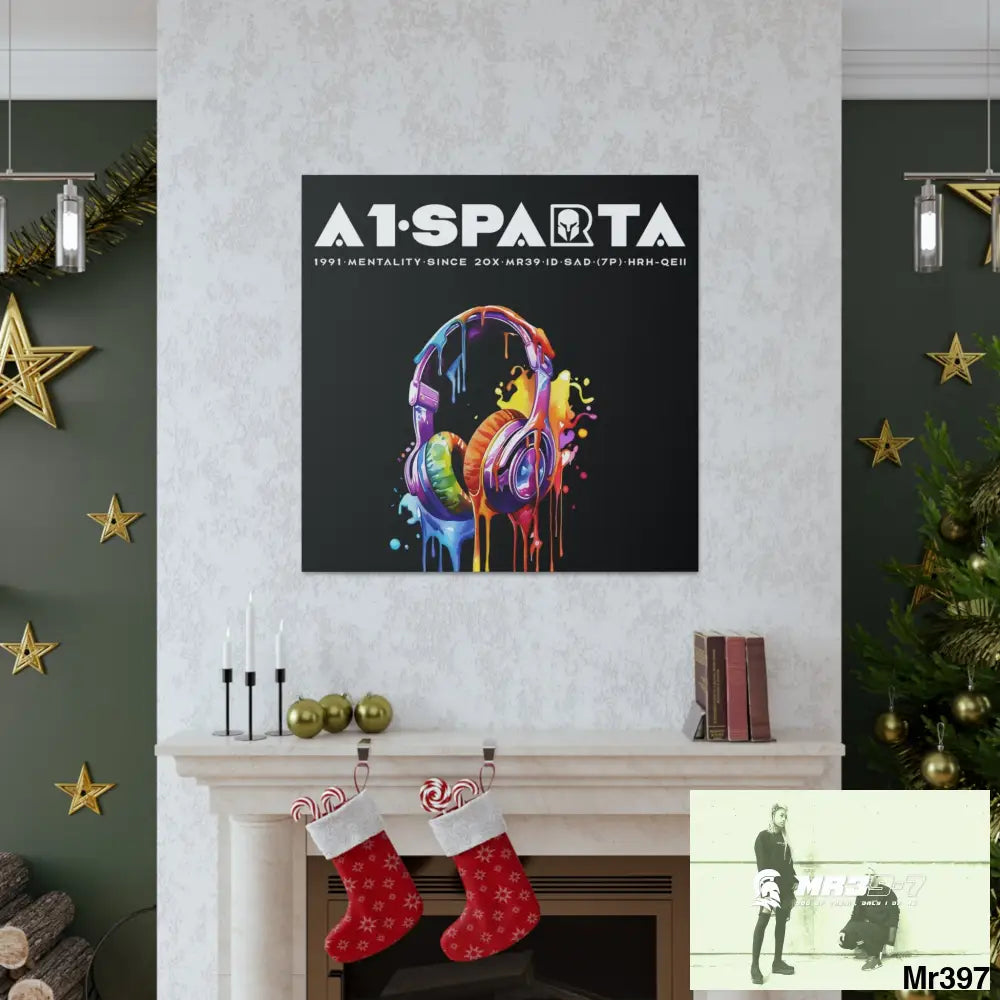 A1- Peace Sparta Melting headphones Canvas Gallery Wrap 36″ x 36″ / Premium Gallery Wraps (1.25″) Canvas