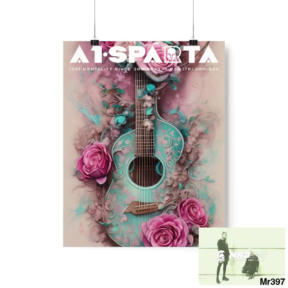 A1.Peace Sparta with pink roses and guitar Matte Vertical Posters 11″ x 14″ / Matte Poster