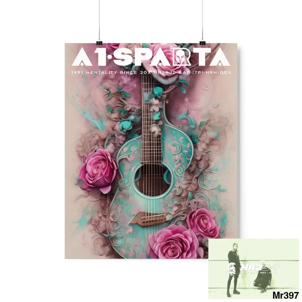 A1.Peace Sparta with pink roses and guitar Matte Vertical Posters 16″ x 20″ / Matte Poster