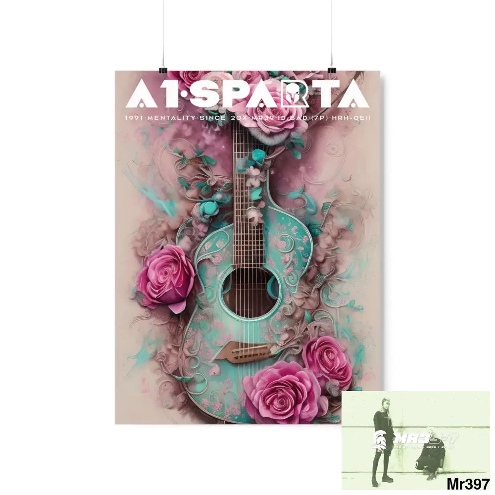 A1.Peace Sparta with pink roses and guitar Matte Vertical Posters 18″ x 24″ / Matte Poster