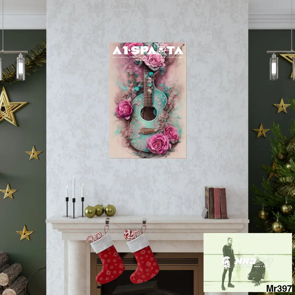 A1.Peace Sparta with pink roses and guitar Matte Vertical Posters Poster