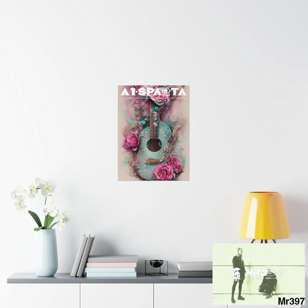 A1.Peace Sparta with pink roses and guitar Matte Vertical Posters Poster