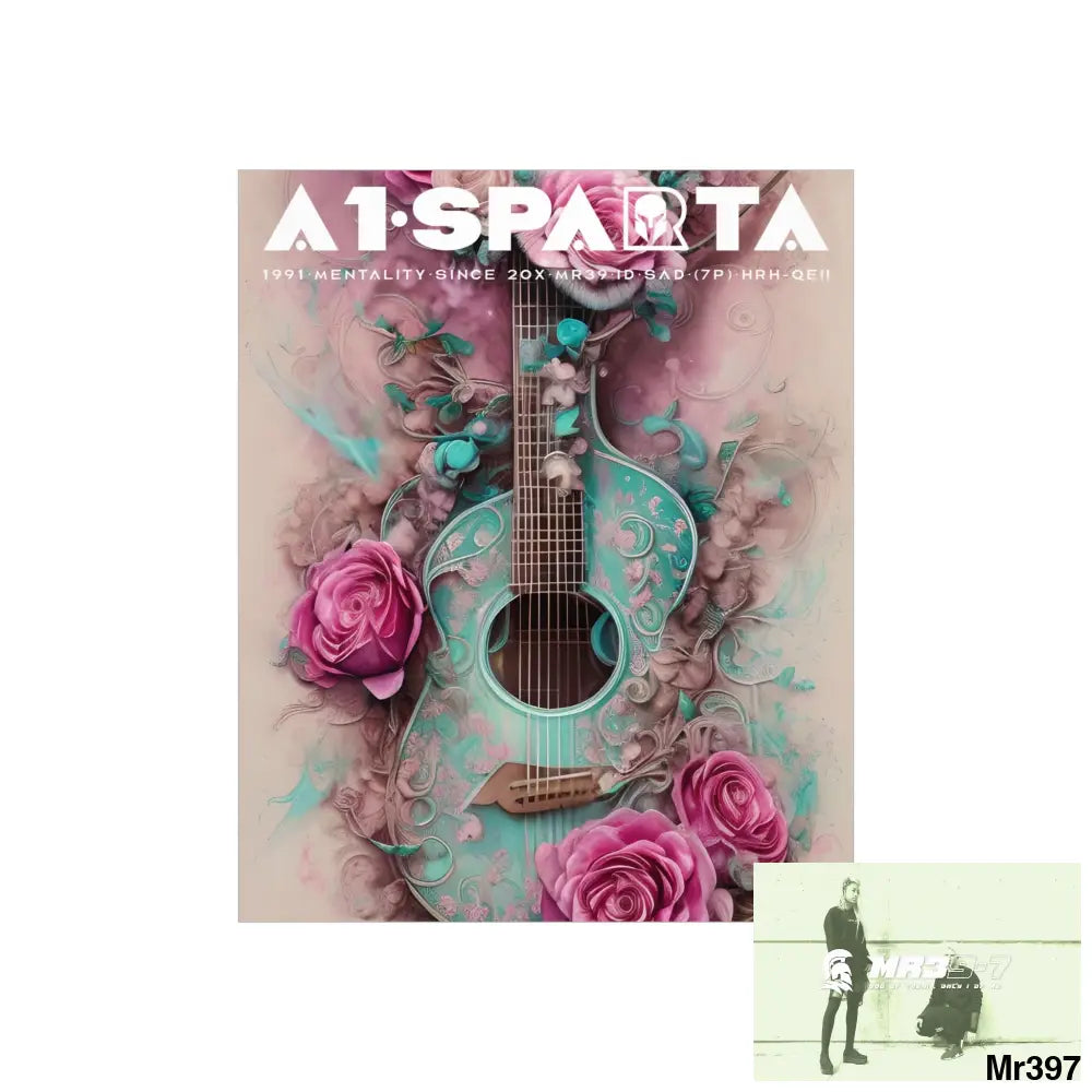 A1.Peace Sparta with pink roses and guitar Matte Vertical Posters Poster