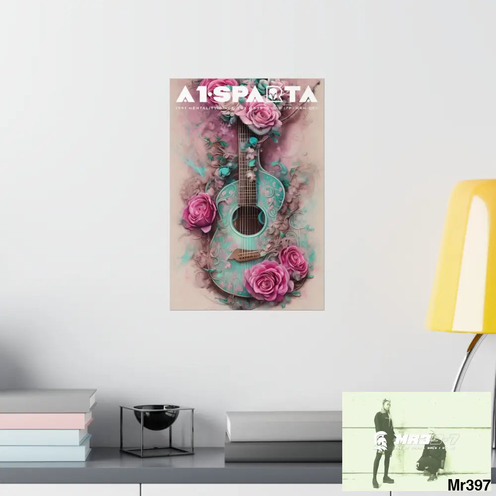 A1.Peace Sparta with pink roses and guitar Matte Vertical Posters Poster