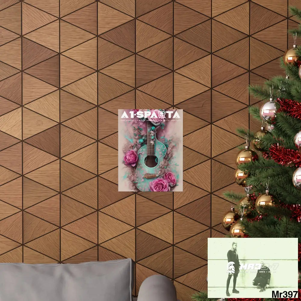 A1.Peace Sparta with pink roses and guitar Matte Vertical Posters Poster