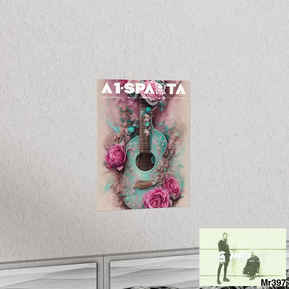 A1.Peace Sparta with pink roses and guitar Matte Vertical Posters Poster