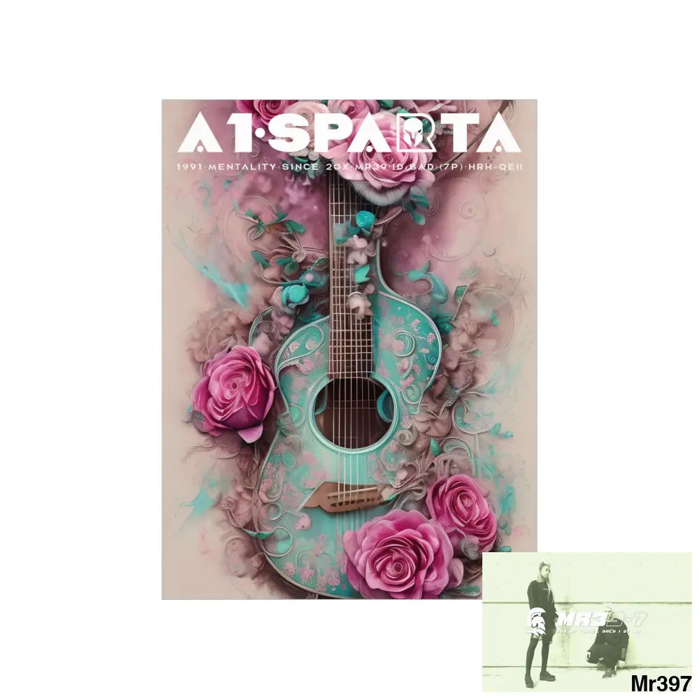 A1.Peace Sparta with pink roses and guitar Matte Vertical Posters Poster