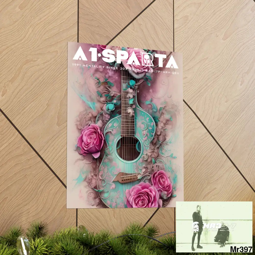 A1.Peace Sparta with pink roses and guitar Matte Vertical Posters Poster
