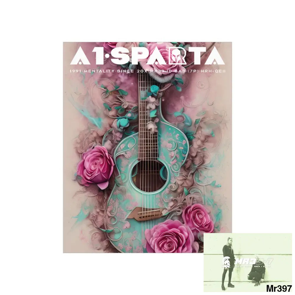 A1.Peace Sparta with pink roses and guitar Matte Vertical Posters Poster