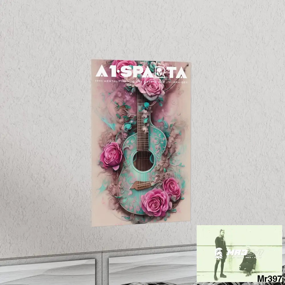 A1.Peace Sparta with pink roses and guitar Matte Vertical Posters Poster