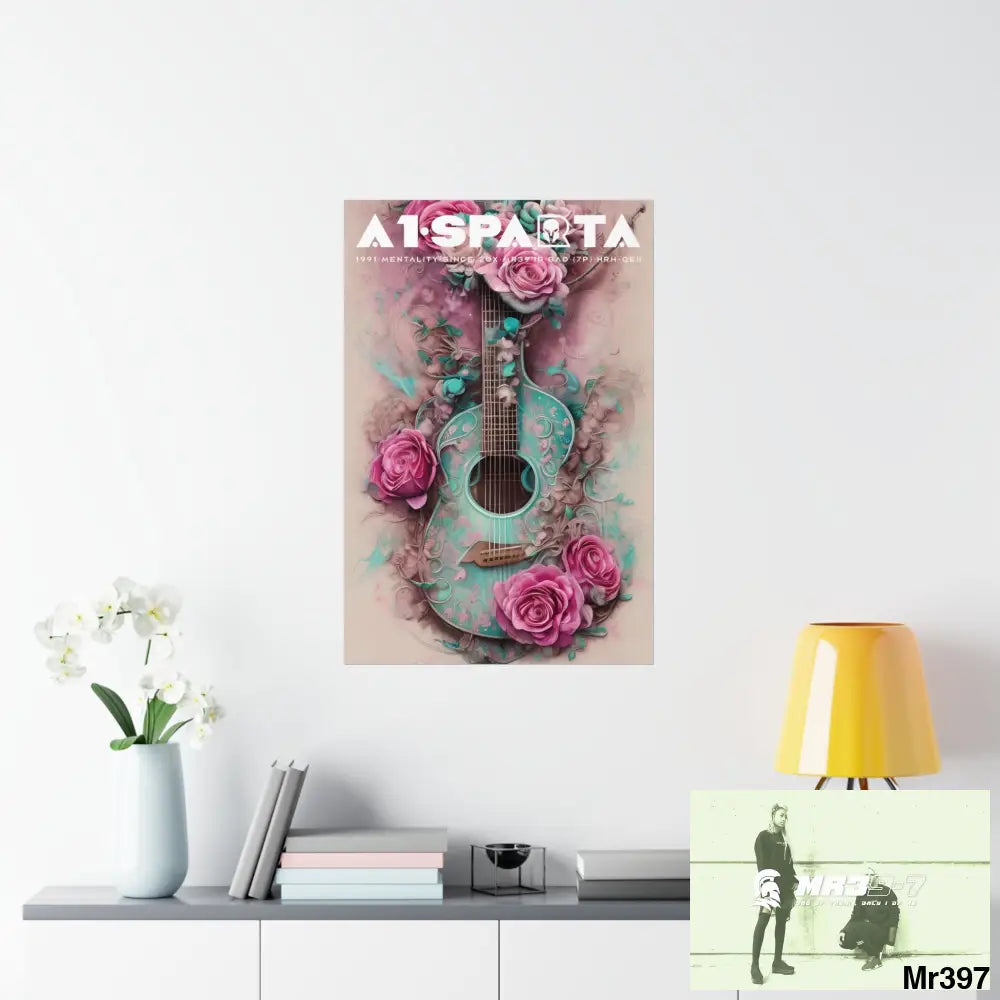 A1.Peace Sparta with pink roses and guitar Matte Vertical Posters Poster