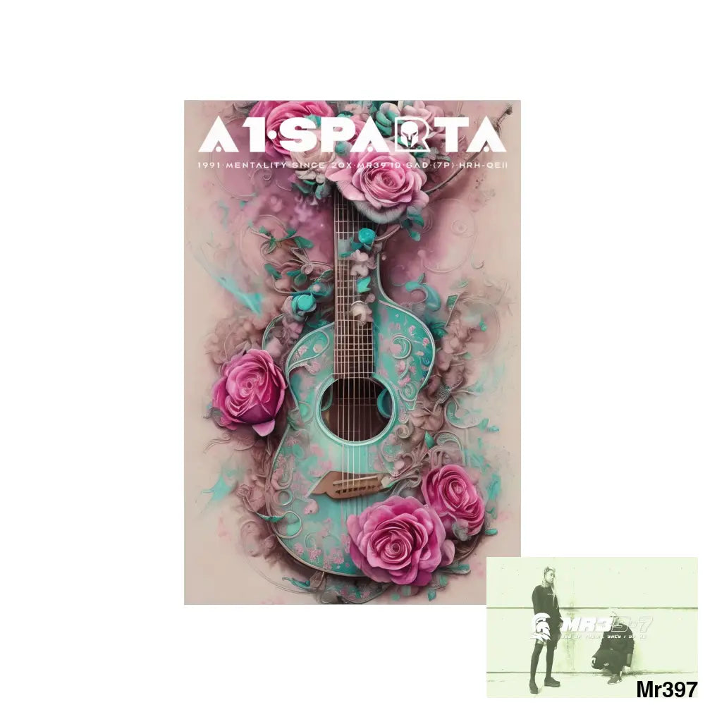 A1.Peace Sparta with pink roses and guitar Matte Vertical Posters Poster