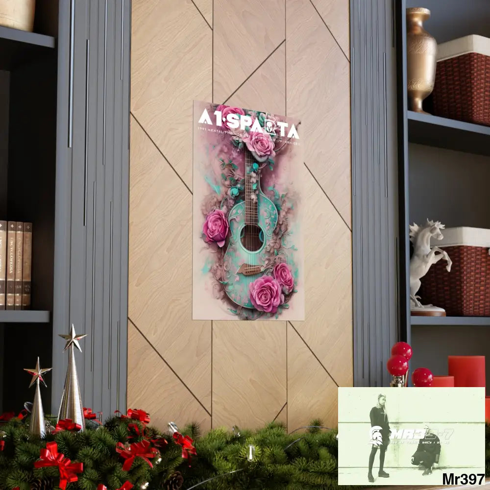 A1.Peace Sparta with pink roses and guitar Matte Vertical Posters Poster