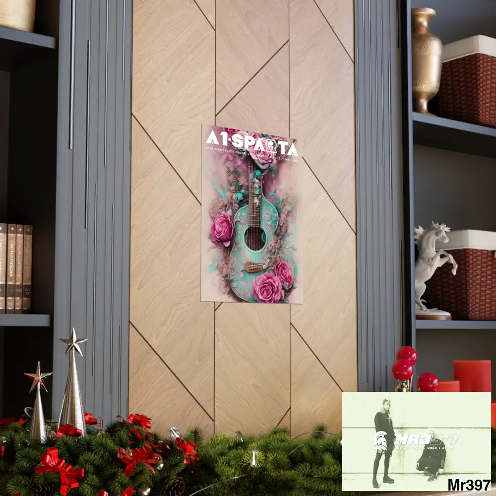 A1.Peace Sparta with pink roses and guitar Matte Vertical Posters Poster