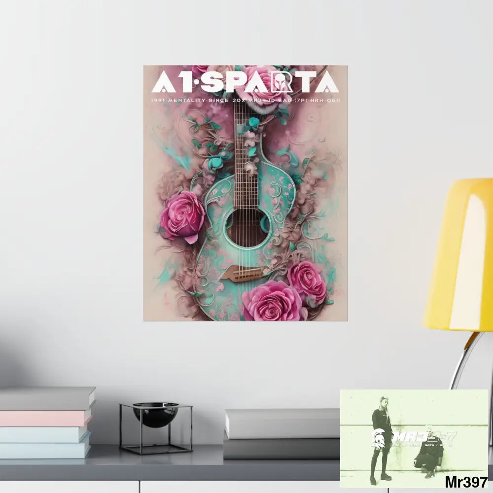 A1.Peace Sparta with pink roses and guitar Matte Vertical Posters Poster