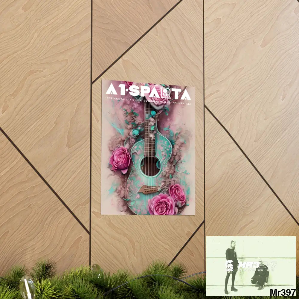 A1.Peace Sparta with pink roses and guitar Matte Vertical Posters Poster
