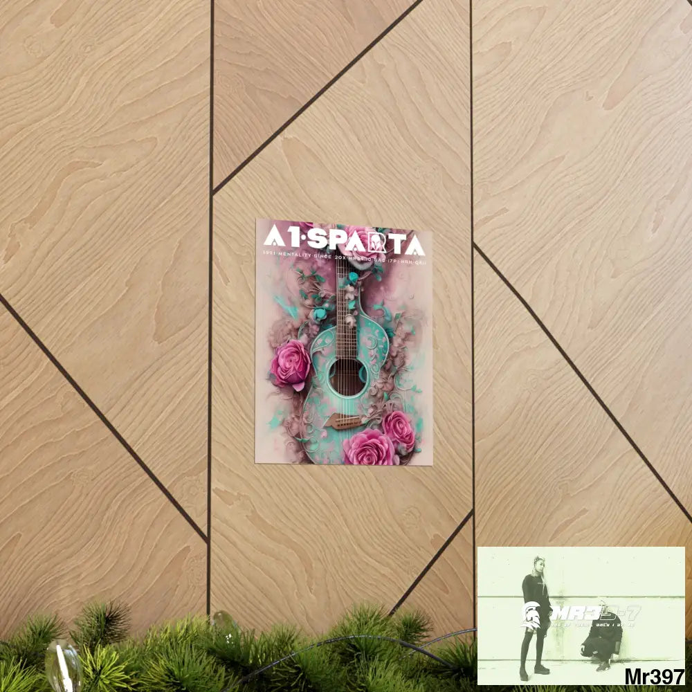 A1.Peace Sparta with pink roses and guitar Matte Vertical Posters Poster
