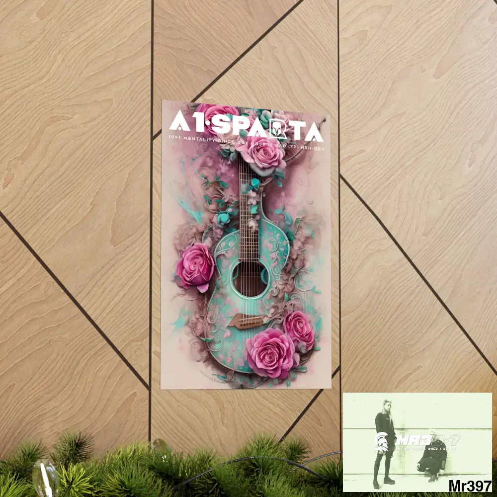 A1.Peace Sparta with pink roses and guitar Matte Vertical Posters Poster