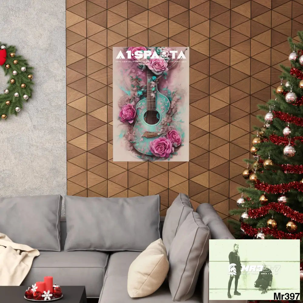 A1.Peace Sparta with pink roses and guitar Matte Vertical Posters Poster