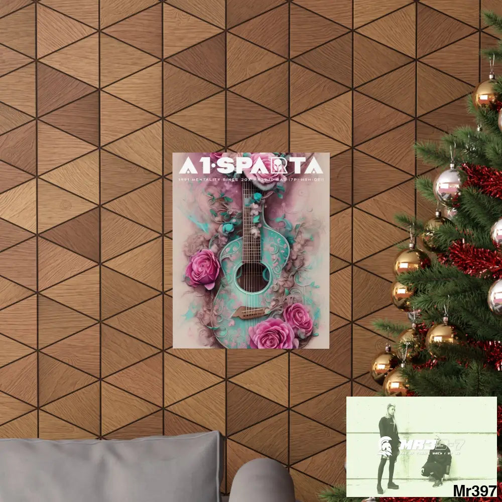 A1.Peace Sparta with pink roses and guitar Matte Vertical Posters Poster