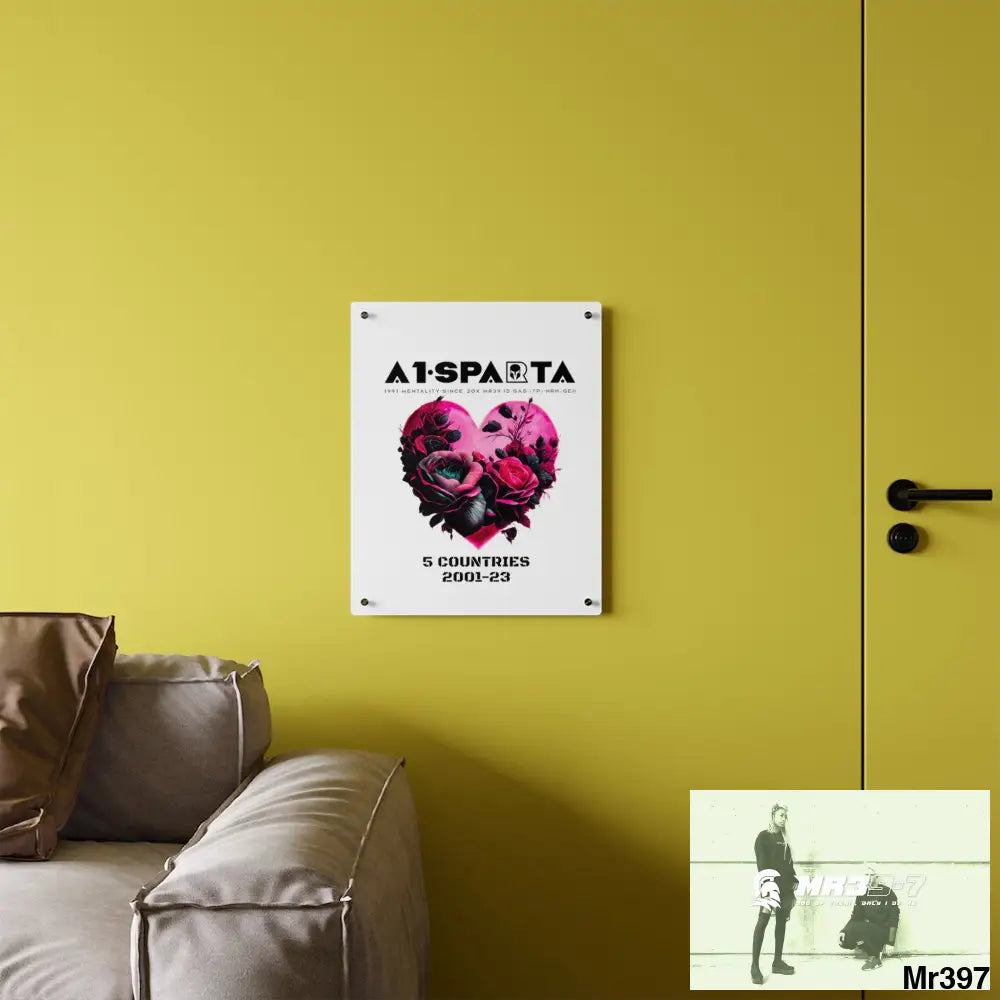 A1-Sparta 5 Countries 2001-23 Heart made of pink roses with black accents Acrylic Wall Art Panels Home Decor