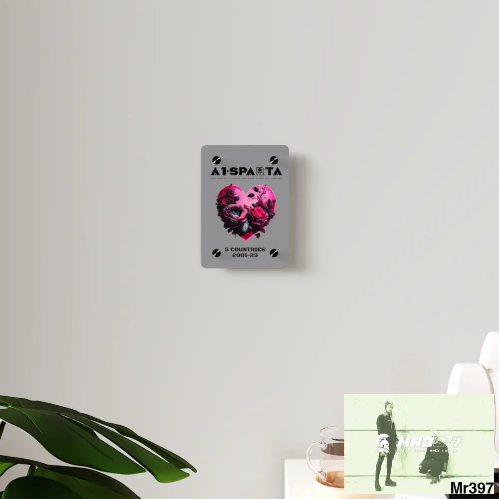 A1-Sparta 5 Countries 2001-23 Heart made of pink roses with black accents Acrylic Wall Art Panels Home Decor