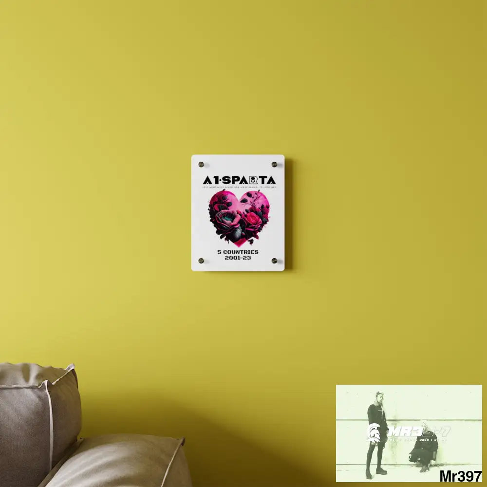 A1-Sparta 5 Countries 2001-23 Heart made of pink roses with black accents Acrylic Wall Art Panels Home Decor
