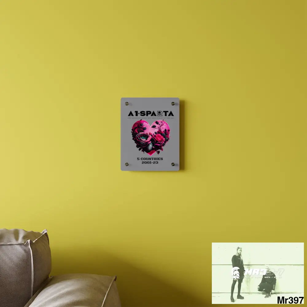 A1-Sparta 5 Countries 2001-23 Heart made of pink roses with black accents Acrylic Wall Art Panels Home Decor