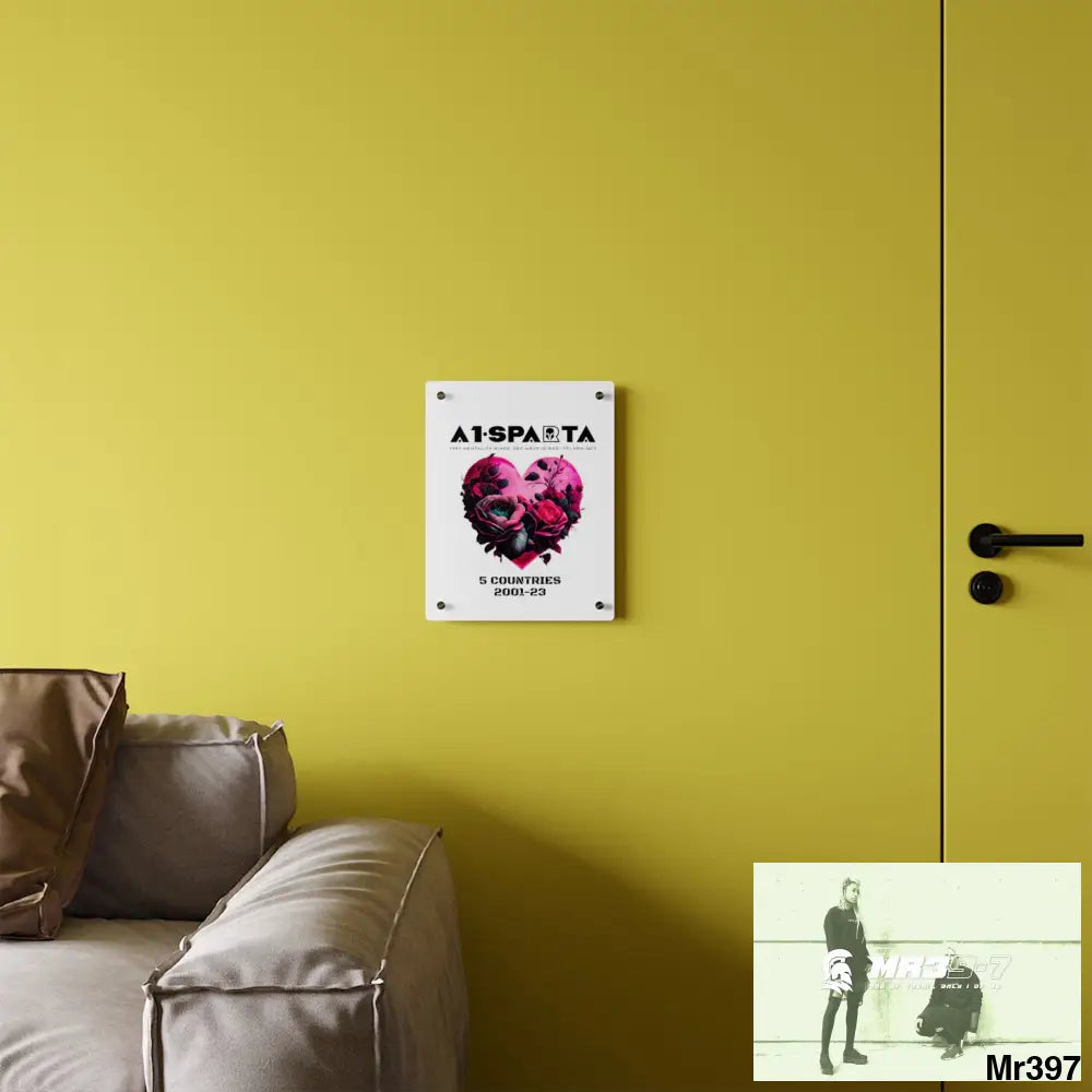 A1-Sparta 5 Countries 2001-23 Heart made of pink roses with black accents Acrylic Wall Art Panels Home Decor
