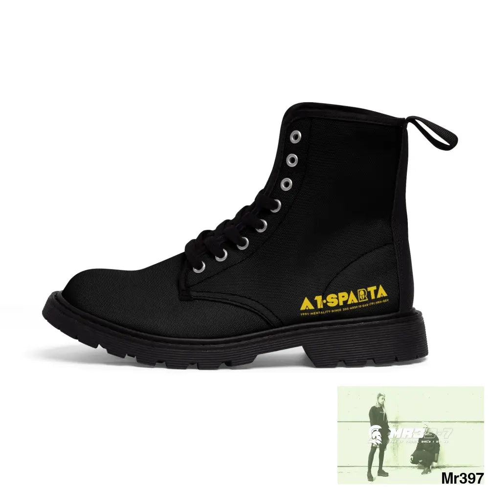 A1-Sparta Black Canvas Boots AOP Shoes