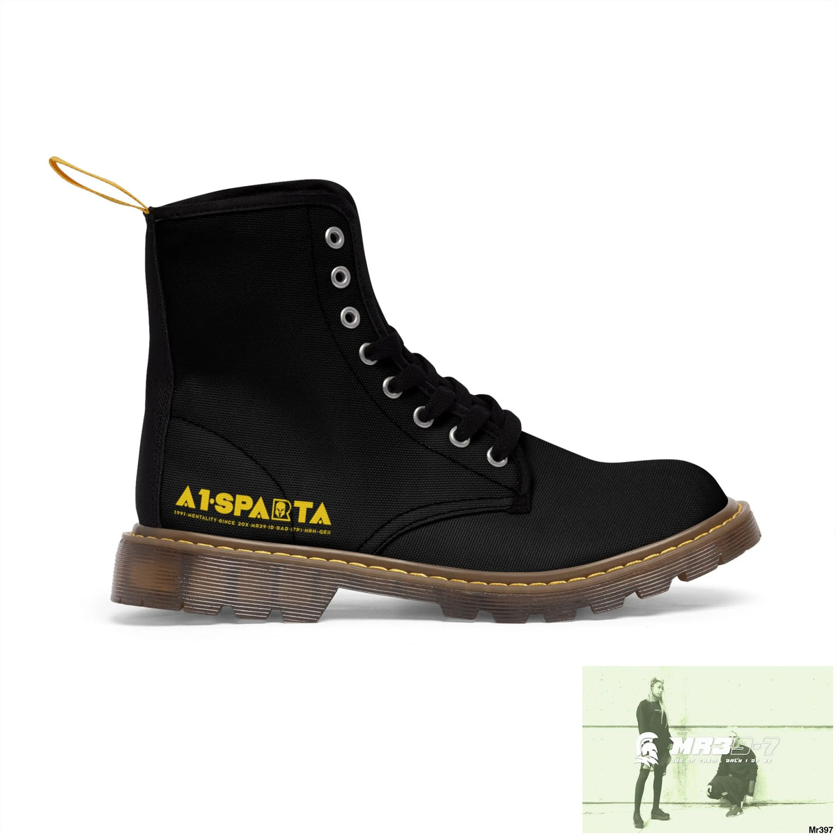 A1-Sparta Black Canvas Boots AOP Shoes