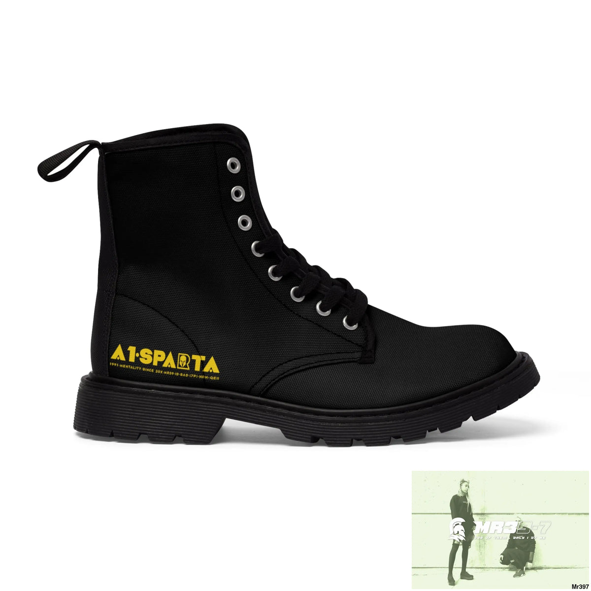 A1-Sparta Black Canvas Boots AOP Shoes