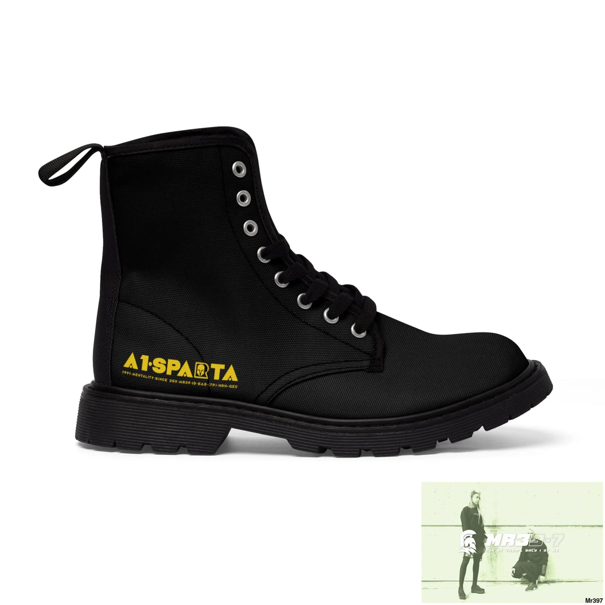 A1-Sparta Black Canvas Boots AOP Shoes