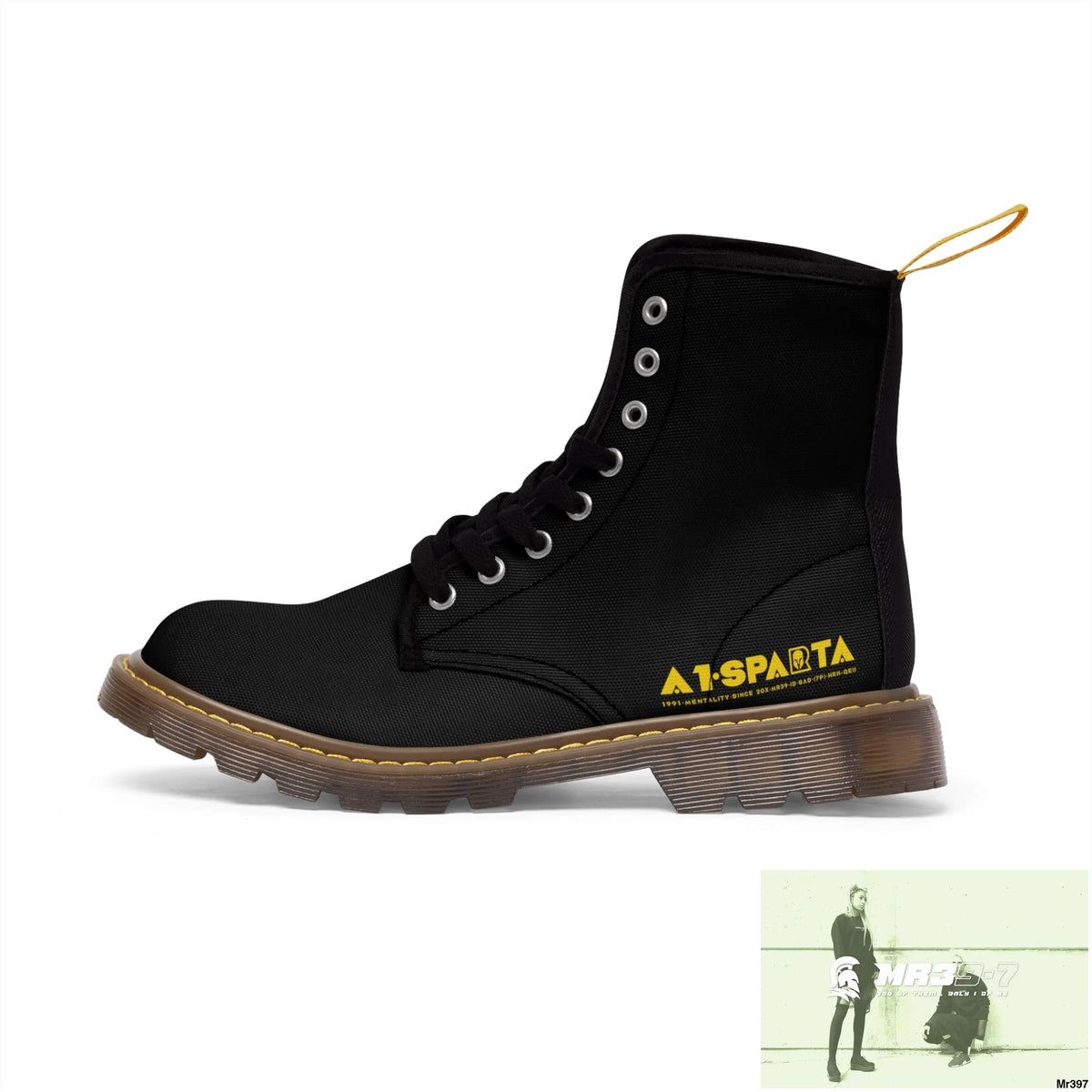 A1-Sparta Black Canvas Boots AOP Shoes