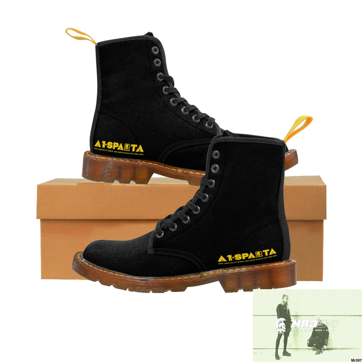 A1-Sparta Black Canvas Boots AOP US 7 / Brown sole Shoes