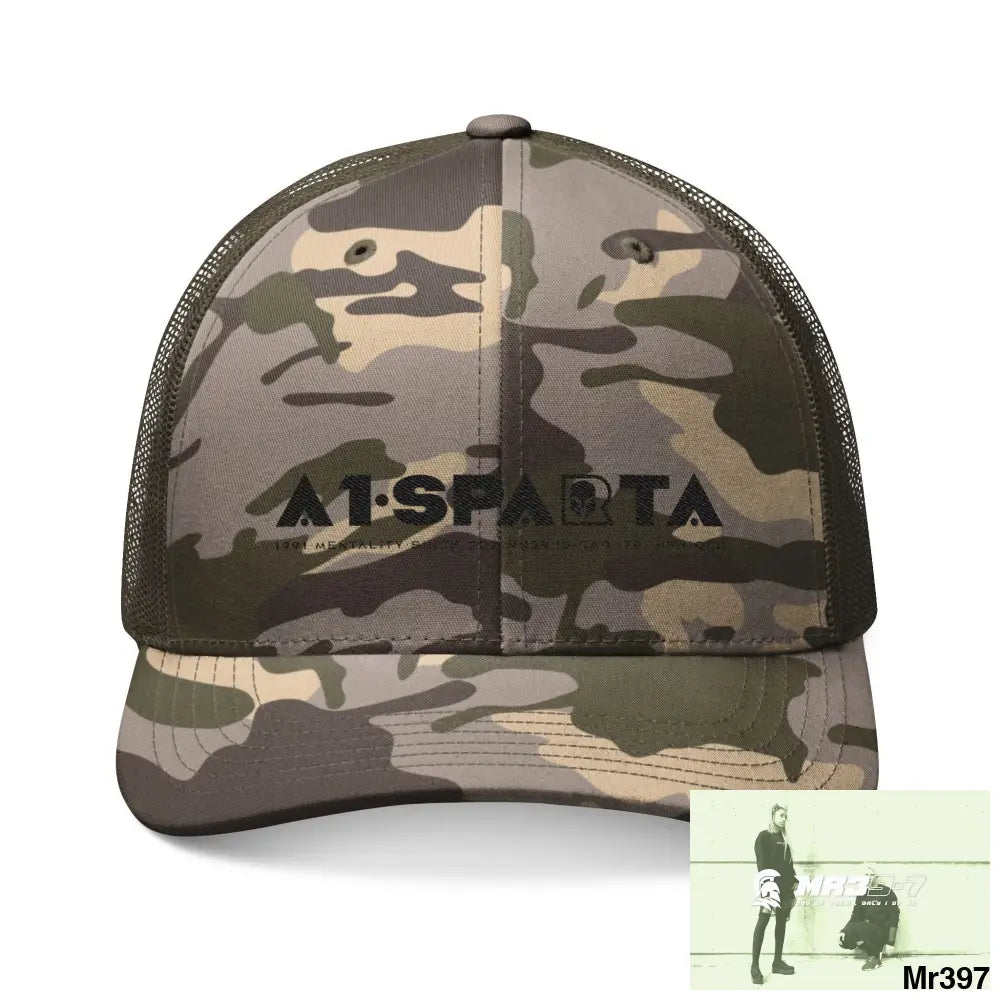 A1 Sparta Camouflage Trucker Hat with Embroidery | Military Style Cap Outdoor Adventure Gear Hunting Accessories Casual