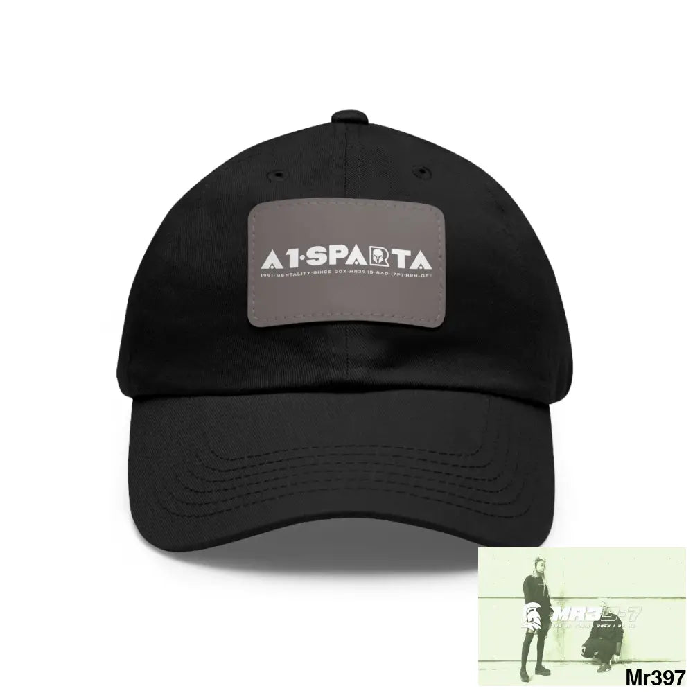 A1•Sparta Dad Hat with Leather Patch (Rectangle) Black / Grey patch / Rectangle / One size Hats