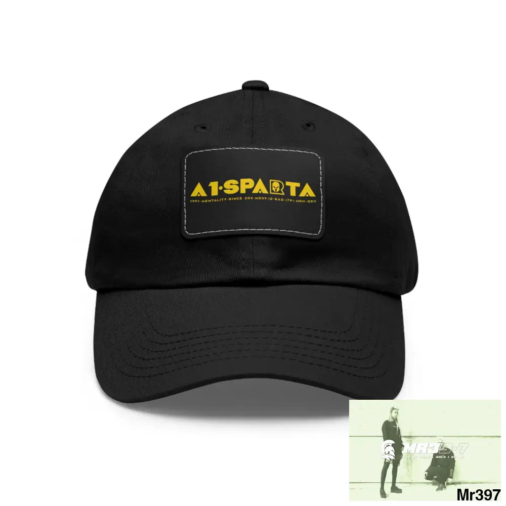 A1•Sparta Dad Hat with Leather Patch (Rectangle) Black / Black patch / Rectangle / One size Hats