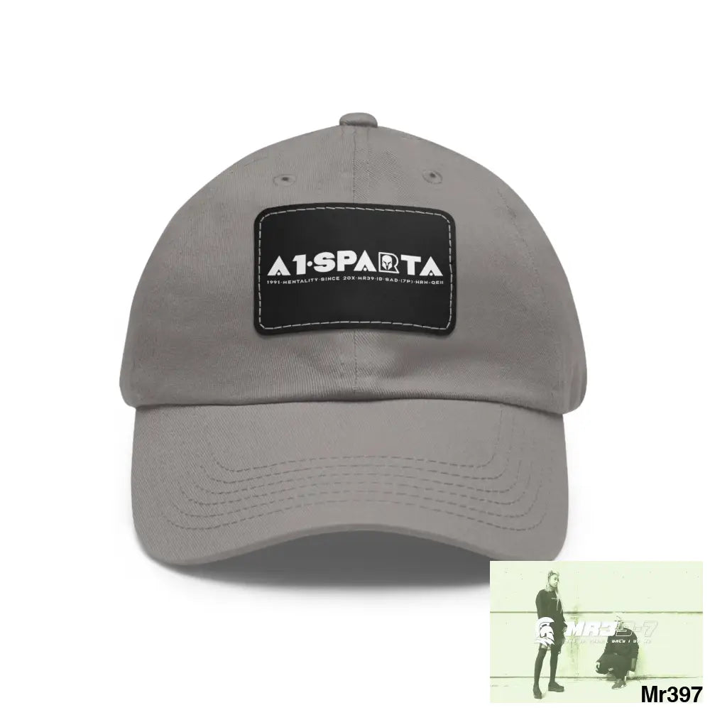 A1•Sparta Dad Hat with Leather Patch (Rectangle) Grey / Black patch / Rectangle / One size Hats
