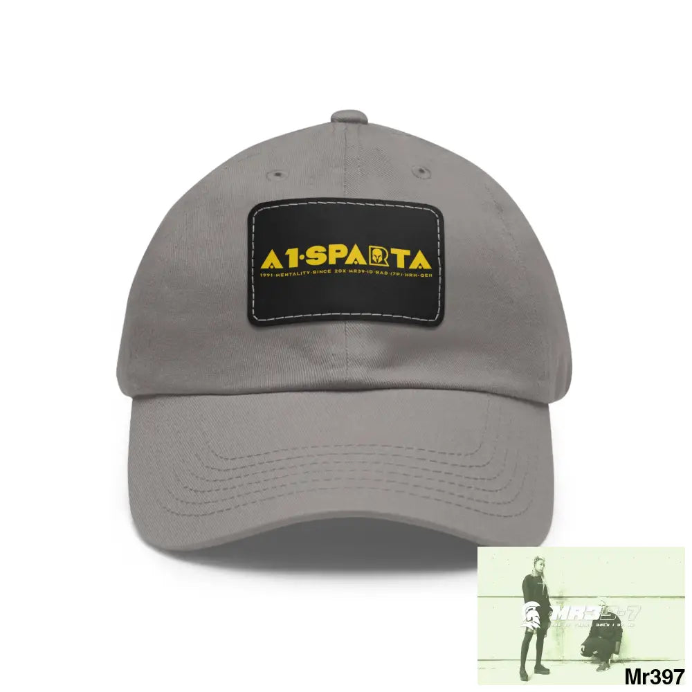 A1•Sparta Dad Hat with Leather Patch (Rectangle) Grey / Black patch / Rectangle / One size Hats