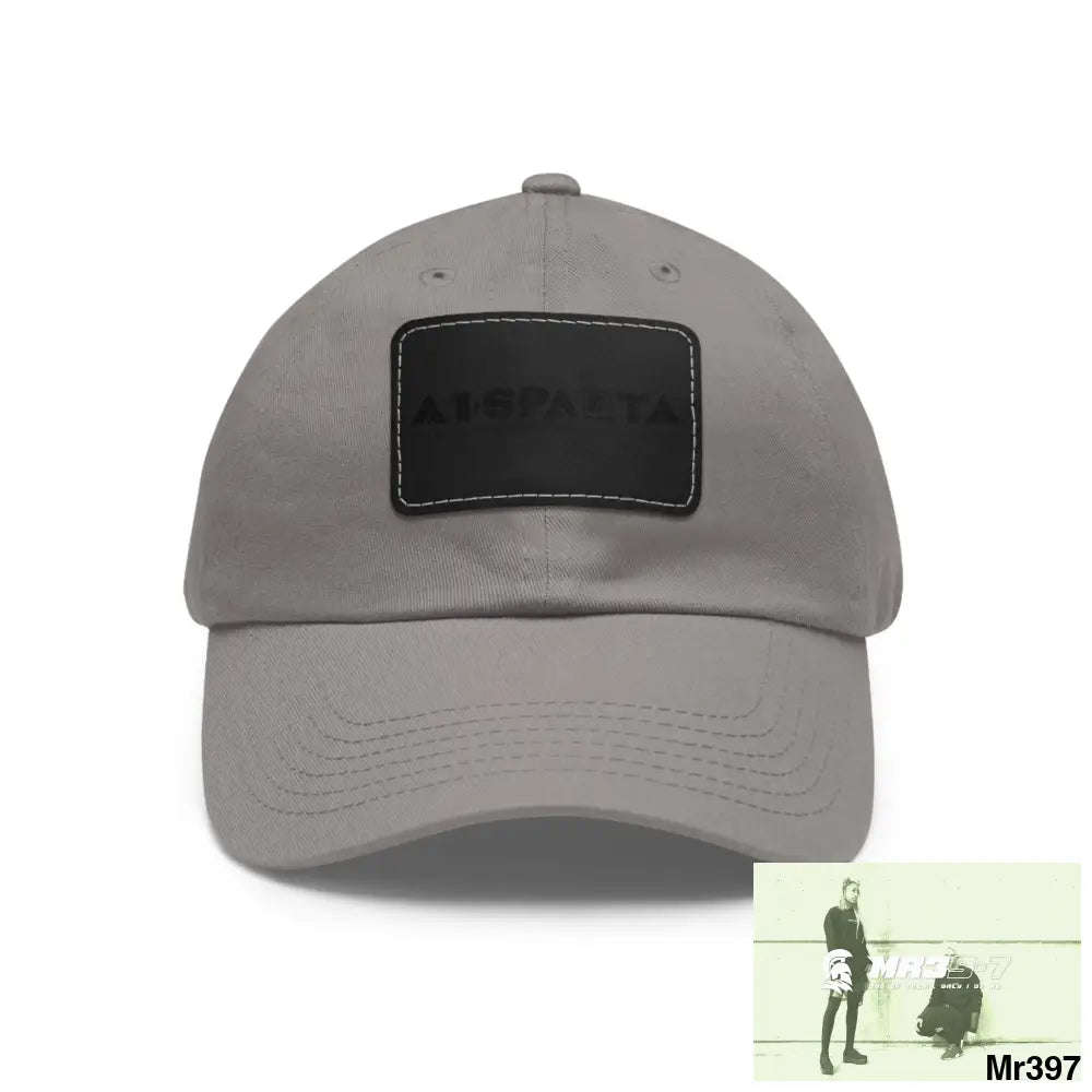 A1•Sparta Dad Hat with Leather Patch (Rectangle) Grey / Black patch / Rectangle / One size Hats