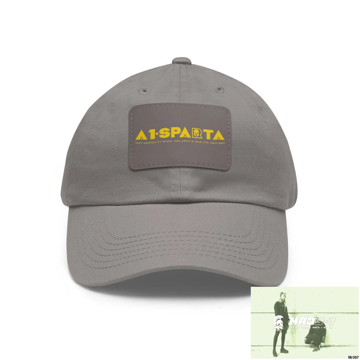 A1•Sparta Dad Hat with Leather Patch (Rectangle) Grey / Grey patch / Rectangle / One size Hats