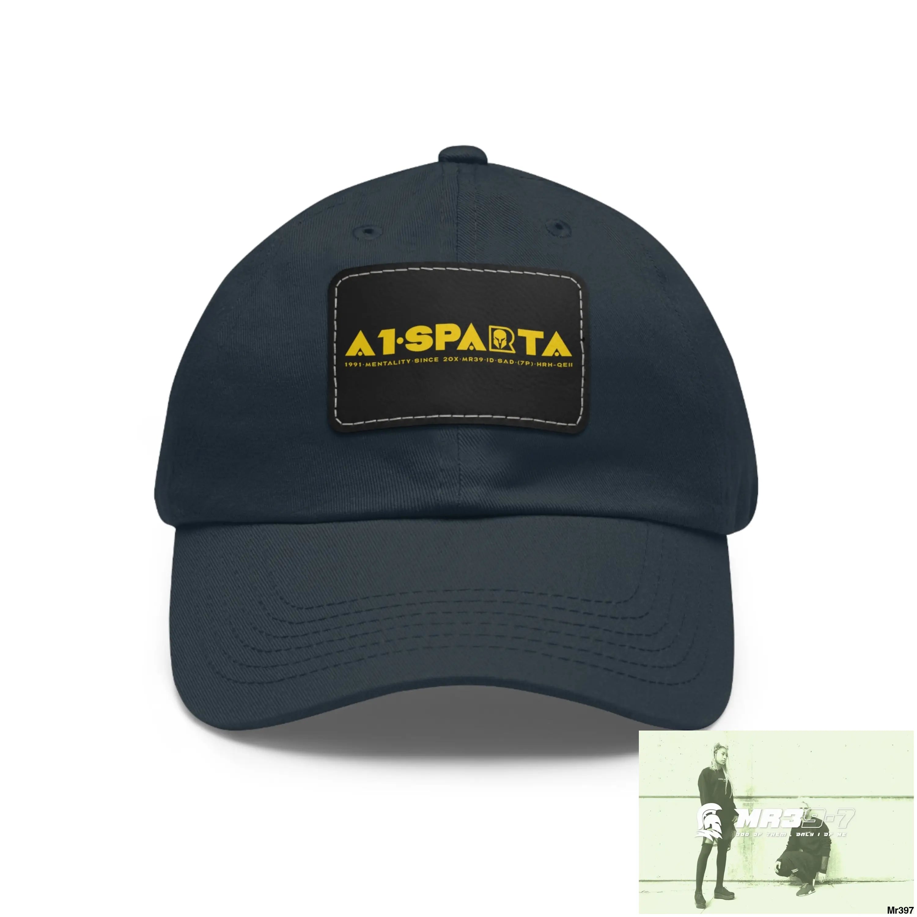 A1•Sparta Dad Hat with Leather Patch (Rectangle) Navy / Black patch / Rectangle / One size Hats