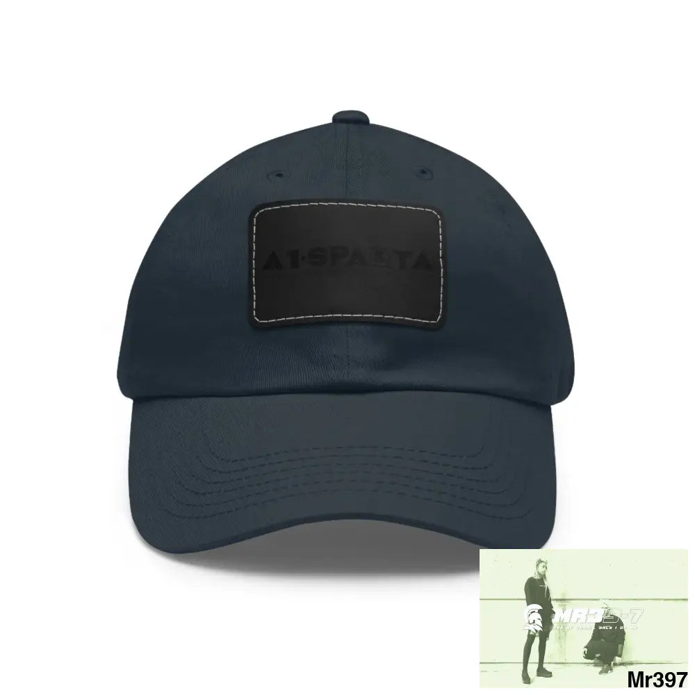 A1•Sparta Dad Hat with Leather Patch (Rectangle) Navy / Black patch / Rectangle / One size Hats