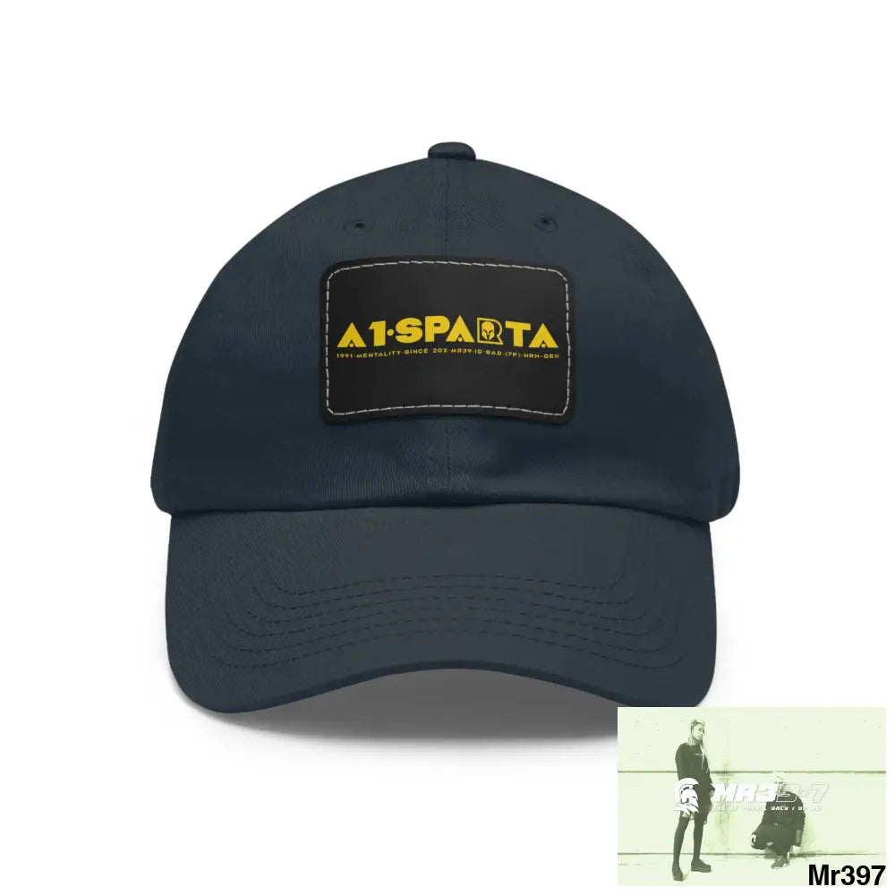 A1•Sparta Dad Hat with Leather Patch (Rectangle) Navy / Black patch / Rectangle / One size Hats