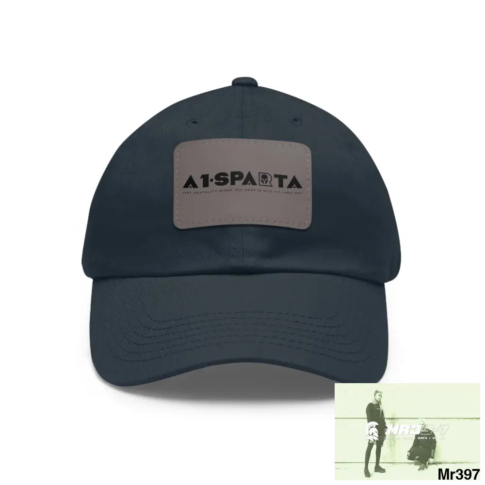 A1•Sparta Dad Hat with Leather Patch (Rectangle) Navy / Grey patch / Rectangle / One size Hats