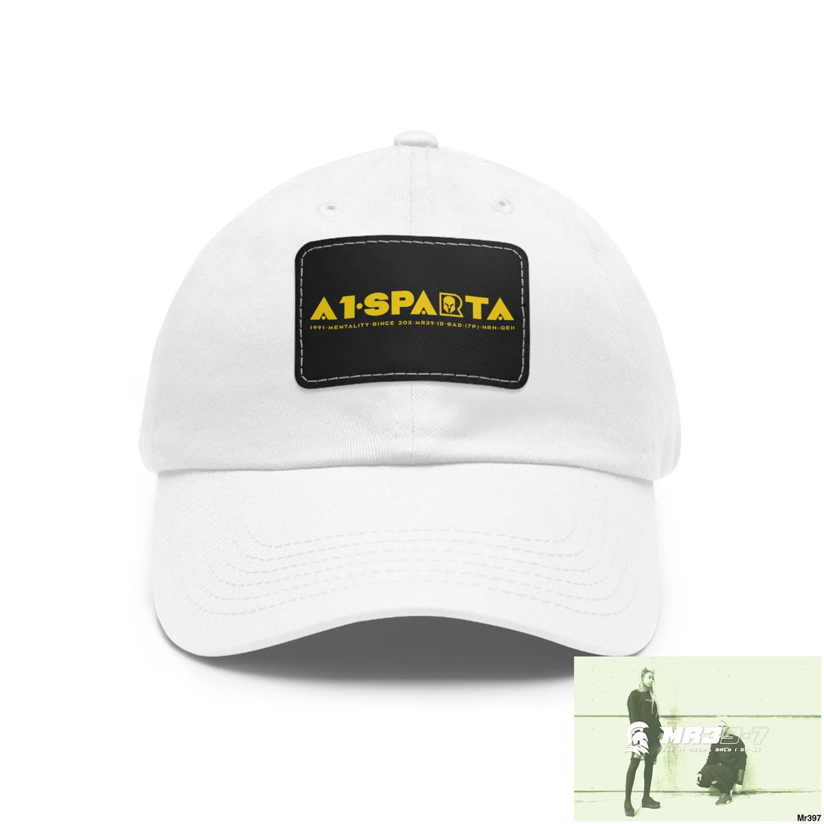 A1•Sparta Dad Hat with Leather Patch (Rectangle) White / Black patch / Rectangle / One size Hats